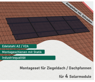 PV Montageset Ziegeldach für 4 Solarmodule
