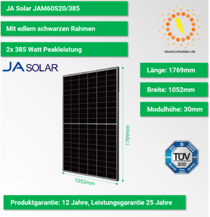 JA Solar JAM60S20-385 Black Frame Halbzellenmodule mit schwarzem Rahmen
