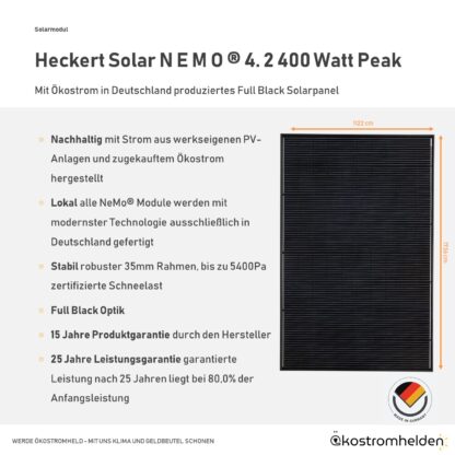Heckert Solar Nemo 4.2 in Deutschland mit Ökostrom hergestelltes 400WP Solarpanel in full black Optik