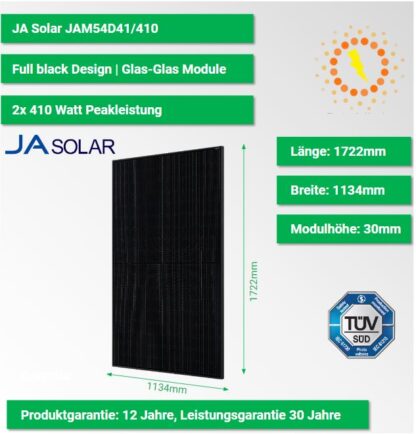 JAM54D41 Solarmodul full black Glas-Glas Bifazial N-Type