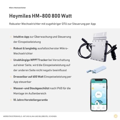 Hoymiles HM-800 Wechselrichter 800 Watt drosselbar auf 600 Watt mit DTU und Steuerung per App