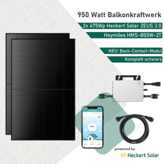 Heldenpaket Midi 950W Balkonkraftwerk mit Hoymiles HMS800W-2T und ZEUS 3.0 Modulen powered by Heckert Solar
