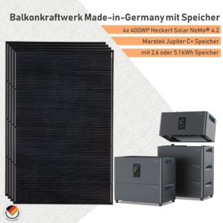 Balkonkraftwerk mit Speicher Marstek Jupiter C+ 1600Wp Heckert Solar NeMo 4.2