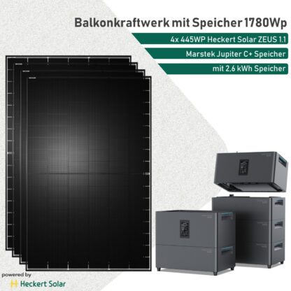 Balkonkraftwerk mit Speicher Marstek Jupiter C+ 1780Wp Heckert Solar ZEUS 1.1.