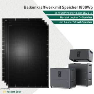 Balkonkraftwerk mit Speicher Marstek Jupiter C+ 1800Wp Heckert Solar ZEUS 1.0