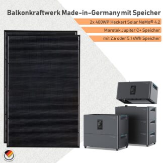 Balkonkraftwerk mit Speicher Marstek Jupiter C+ 800Wp Heckert Solar NeMo 4.2