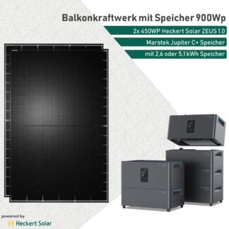 Balkonkraftwerk mit Speicher Marstek Jupiter C+ 900Wp Heckert Solar ZEUS 1.0
