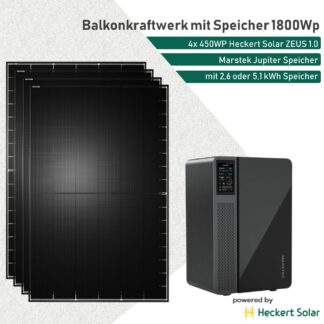 Heckert Solar Zeus Balkonkraftwerk mit Marstek Speicher Jupiter C E 1800WP Glas-Glas