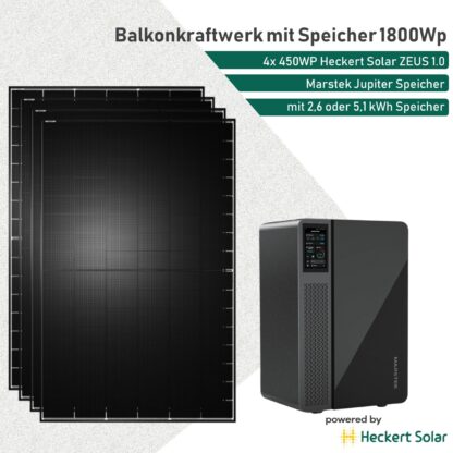 Heckert Solar Zeus Balkonkraftwerk mit Marstek Speicher Jupiter C E 1800WP Glas-Glas