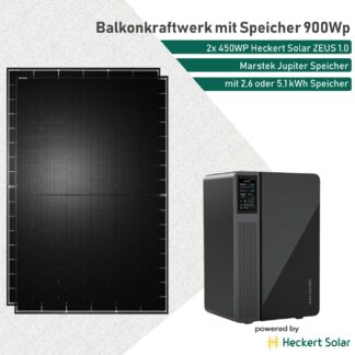 Balkonkraftwerk mit Speicher Marstek Jupiter C E 900WP Heckert Solar Glas-Glas