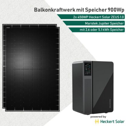 Balkonkraftwerk mit Speicher Marstek Jupiter C E 900WP Heckert Solar Glas-Glas