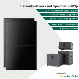 Heckert Solar Balkonkraftwerk mit Speicher Marstek Jupiter C+ und 950Wp Back-Contact ZEUS 3.0