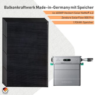 Balkonkraftwerk mit Speicher Zendure SolarFlow 800 Pro und 1600Wp Solarmodulen Made-in-Germany