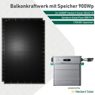 Balkonkraftwerk mit Speicher Zendure SolarFlow 800 Pro und Heckert Solar 900Wp Glas-Glas Modulen