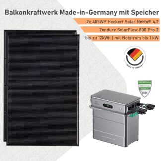 Balkonkraftwerk mit Speicher Zendure SolarFlow 800 Pro 2 und 810Wp Solarmodulen Made-in-Germany
