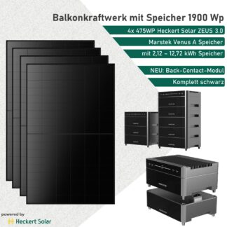 1900Wp Heckert Solar Balkonkraftwerk mit Speicher Marstek Venus A und ZEUS 3.0