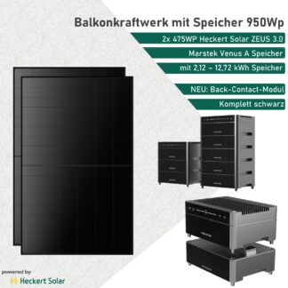 950Wp Heckert Solar Balkonkraftwerk mit Speicher Marstek Venus A und ZEUS 3.0